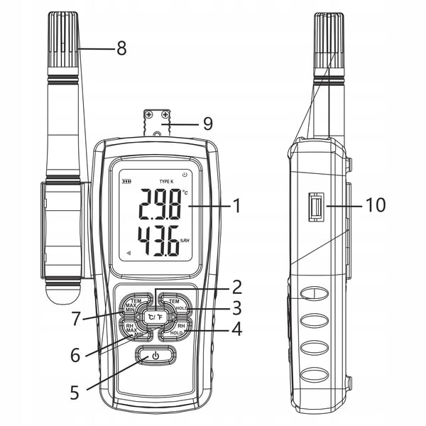 Hygrometer, Probe Længde 1,5 Meter, Måleområde 0%-100% Fugtighed, Temperaturområde -50°C til 200°C, Digital Skærm, Bluetooth Forbindelse