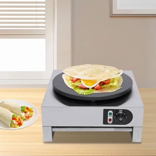 Elektrisk Crêpe Maker, 40 cm Diameter, Justerbar Temperaturinterval, Non-Stick Overflade,GRÅ