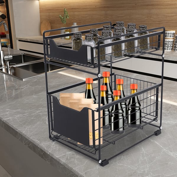 Under diskhylla, 2 nivåer, justerbar design,svart