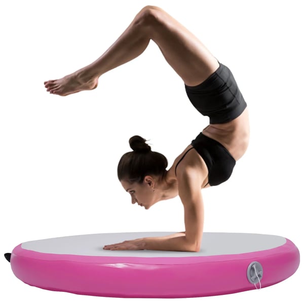 Oppustelig gymnastikmåtte, PVC-materiale, 100 cm diameter, 10 cm højde, 1-2 personers kapacitet, vandtæt