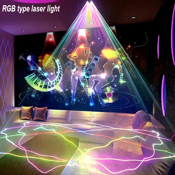 Laserlysprojektor, RGB Dobbelt-Hoved, DMX512 Kontrol,EU stik, sort