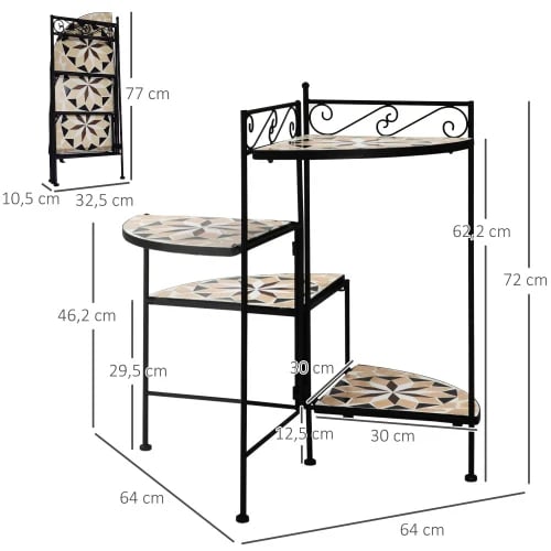 Blomstetrappe, Metalramme, 64L x 64B x 72H cm, Maksimal belastning 15 kg, 4 hylder, Sammenklappeligt design