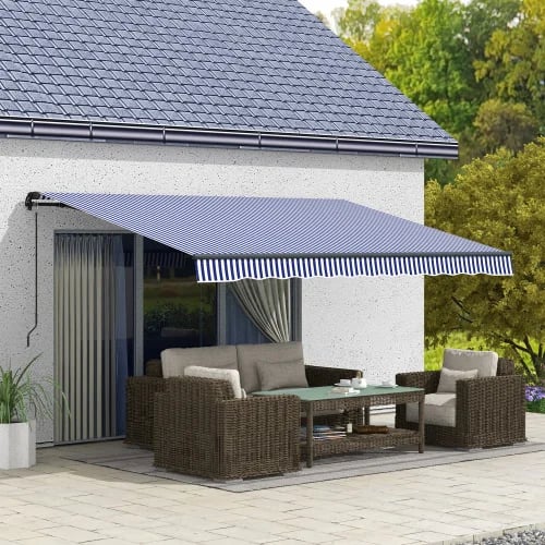 Markiser, 4x3m, Justerbar vinkel 45°-85°, Håndsvingbetjening, Vandafvisende materiale, Letvægts aluminiumsramme