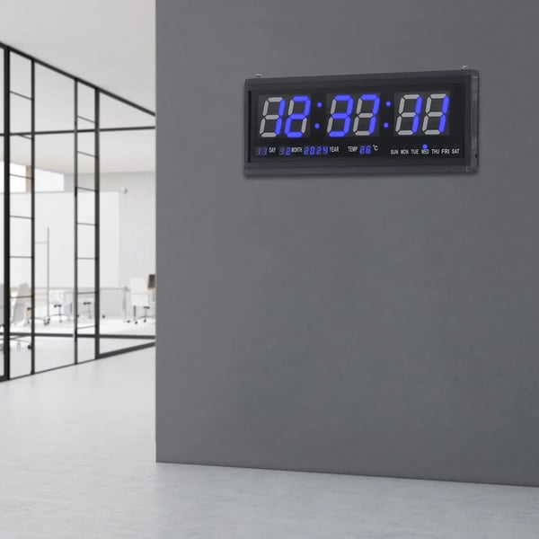 Väggklockor, LED-display, datum- och temperaturfunktion,Blå