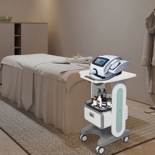 Medicinsk vogn, 44*36*76 cm dimensioner, 1 skuffe, 2 bakker, 60 kg belastningskapacitet, 4 universelle hjul