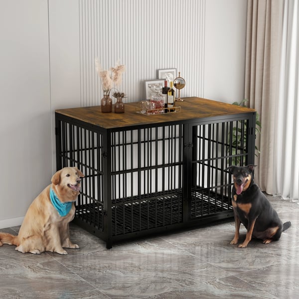 Hundebur, Multifunktionelt Design, XXL Træ Kæledyrshus, Holdbare Materialer, 3 Døre til Mellemstore til Store Hunde,Mørk Valnød