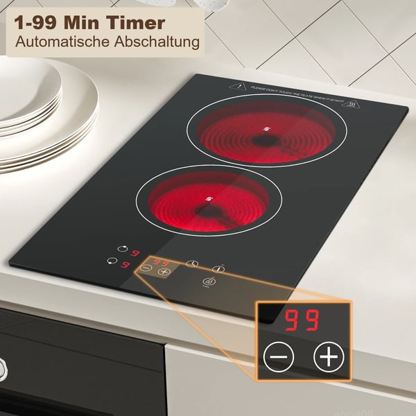 KICHPOWER Glas Keramisk Kogeplade, Touch Control, 3000W Effektudgang,EU