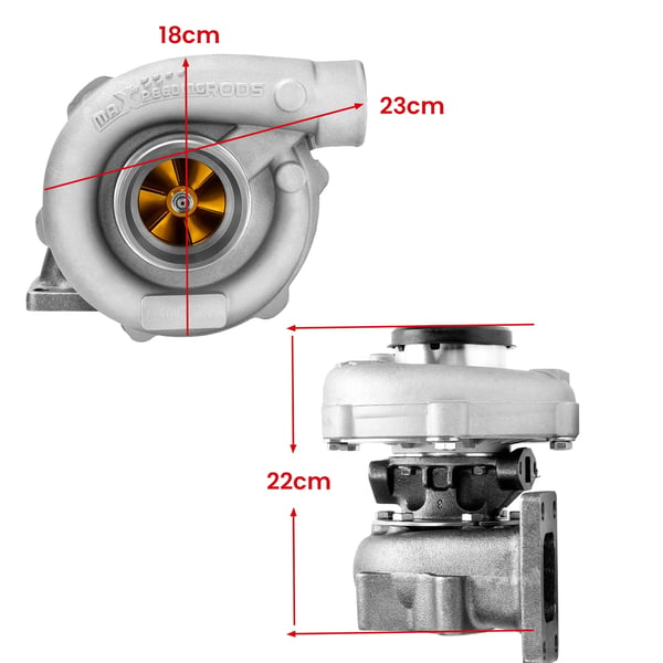 Turbocharger, 0,5 A/R Kompressor, 0,63 A/R Turbine, T3 T4 Flange, 5 Bolt Udstødningsflange, Op til 400 HK