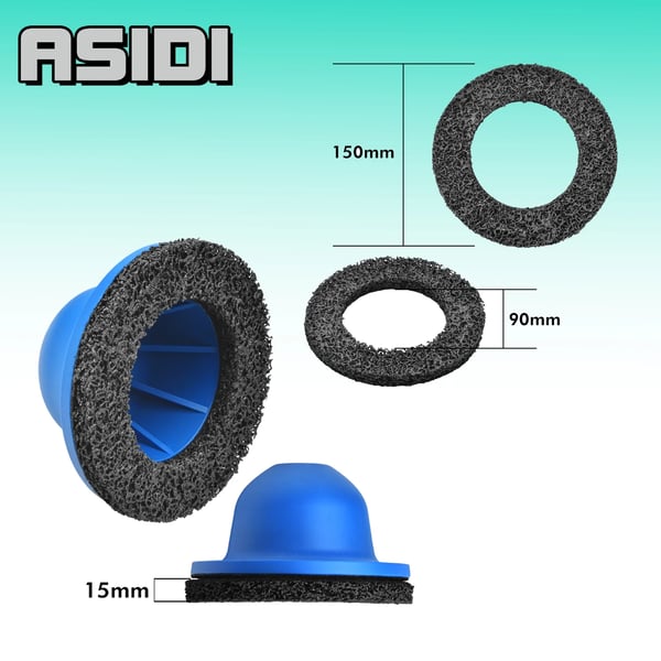 Hjulnavsbørste, 150 mm Diameter, Maksimum 1500 RPM, Anbefalet 500 RPM, Holdbart Kompositmateriale, Renser på mindre end 30 sekunder