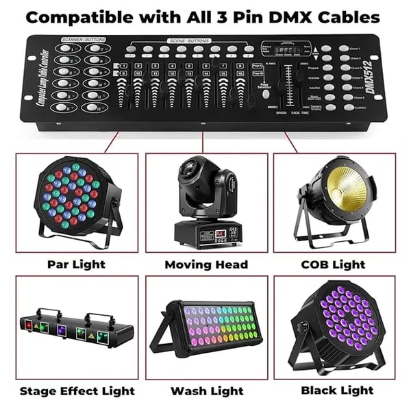 DMX512 Konsol, 192 DMX Kanaler, Programmerbar Scene Kontrol,sort