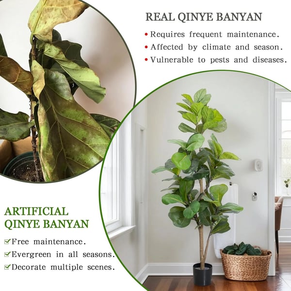Fiddle Leaf Fig Träd, Elegant Heminredning, Låg Underhållsdesign,5FT-150 cm