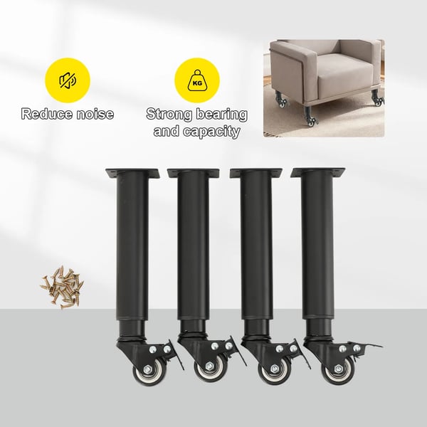Møbelben med hjul, understøtter 150 kg, justerbar højde, universelle drejehjul, 360° rotation, holdbare materialer
