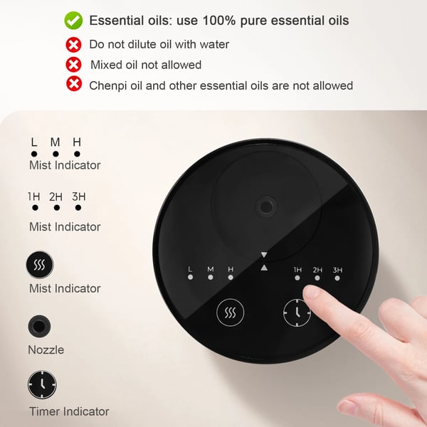 Æterisk olie diffuser, Højde 15 cm, Diameter 7,5 cm, Passer til op til 20 ml flasker, Batteridrevet, Tre tågeniveauer