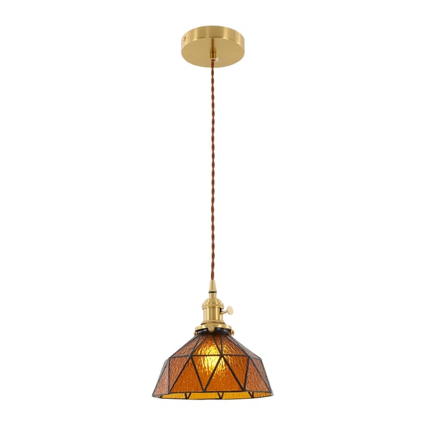 Moderne Pendellampe, Justerbar Højde, Amber Glas Skærm,MULTI