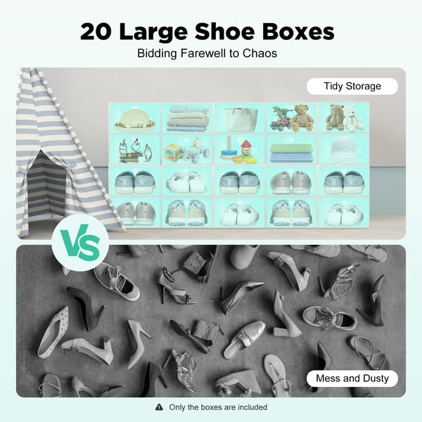 Skoæskeorganisator, Plastmateriale, Dimensioner 33 cm x 23 cm x 14 cm, Foldbart Design, Stabelbar Funktionalitet, Genanvendelig