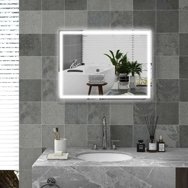 Badrumsspegel, LED-belysning, Avfuktningsfunktion,80x60cm, Silver