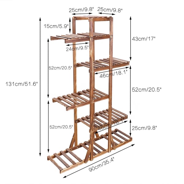 Træplanteholder, 6 niveauer, solid fyrretræ,90 x 131 x 25cm, Brun