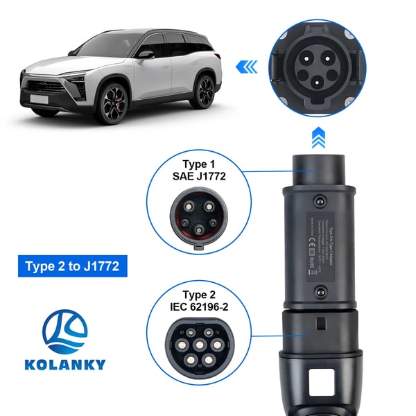 EV-adapter, Type 2 til Type 1, 32A, IP55 vurdering,Type2 til Type1