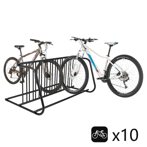 Gulvcykelstativ, Kapacitet 10 Cykler, Dimensioner 155 cm Længde x 68 cm Bredde x 75 cm Højde, Dobbelt-Sidet Design, Holdbart Legeringsstål Materiale