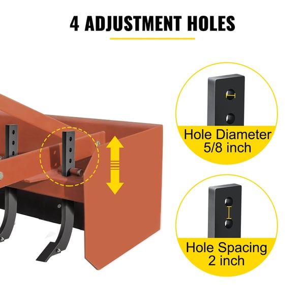 Box Blade Skær, 18 x 8 tommer, Aftagelige Tænder, Justerbar Konfiguration,4 Huller 6PCS