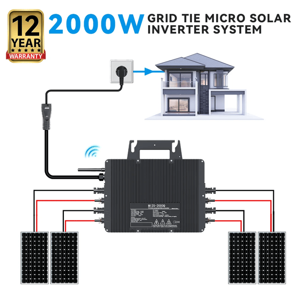 Solcelleinverter, indbygget WiFi, høj effektivitet,AC230V, 2000W inverter, DC26-60V