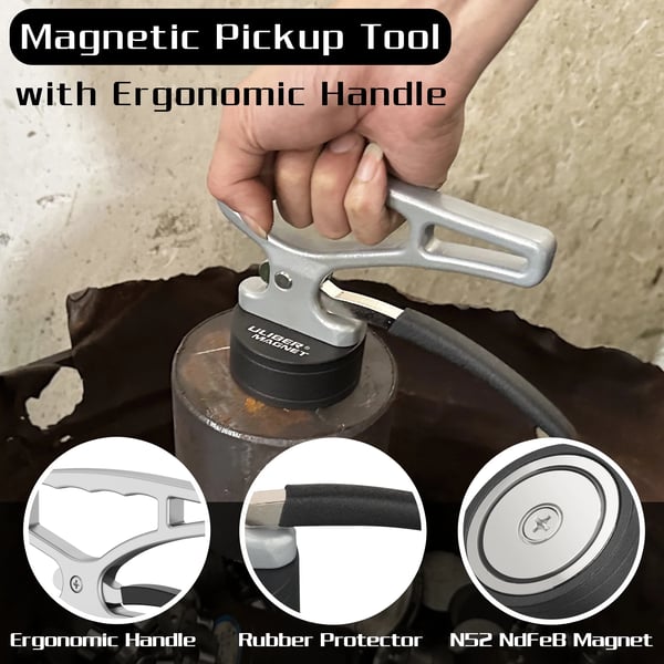 Heavy Duty Magnetisk Opsamlingsværktøj, Hurtig Udløsningsmekanisme, Ergonomisk Håndtag,Sølv