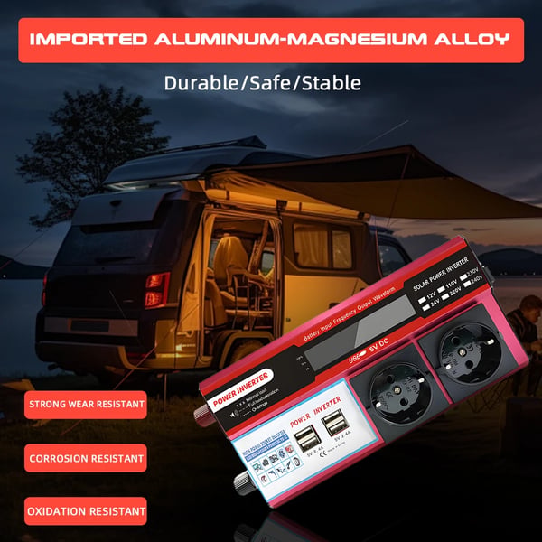 Strømomformer, 500W effekt, DC 12V indgang, AC 220V udgang, 2 universelle stik, 4 USB-porte