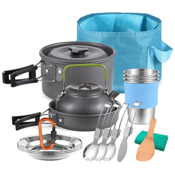 Camping Grydesæt, Højkvalitets aluminium, Gryde 3L, Pande 2L, Letvægts og bærbar, Miljøvenlige materialer