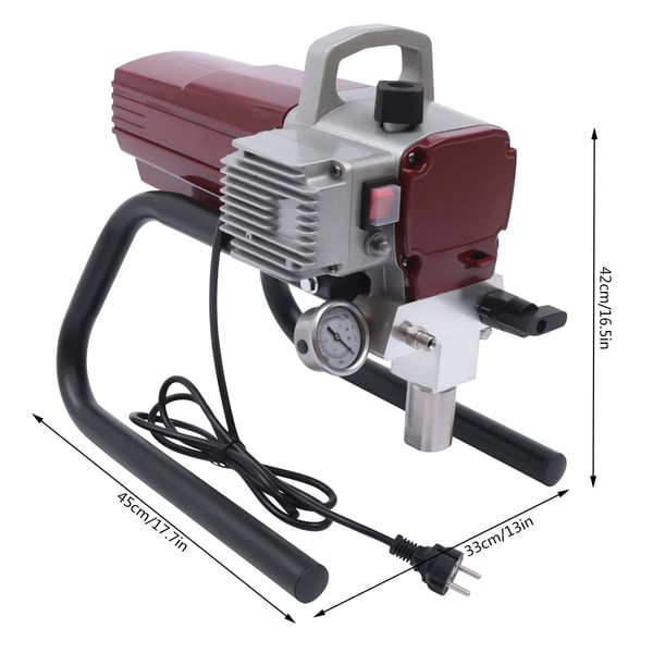 Luftløs malersprøjte, 1800W motor, 9 meter slange,Rød