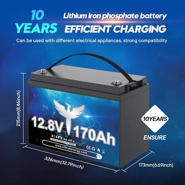 Litiumbatteri, 170Ah kapacitet, 150A BMS-integration, 12V170Ah- Bluetooth
