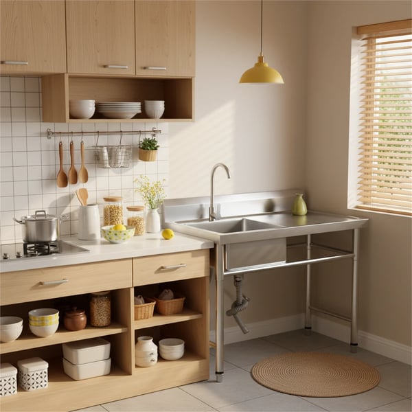 Rustfrit Stål Vask, Moderne Design, 360° Vandhane,Sølv