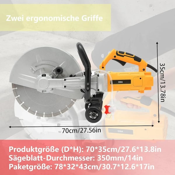 Stenklipper, 3000 W, 350 mm klinge, 4200 omdr./min hastighed, 220 V spænding, 15,5 kg bruttovægt