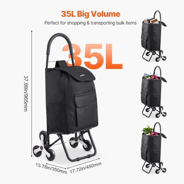 Fällbar shoppingvagn, 50 kg lastkapacitet, 36L förvaringsutrymme,36L