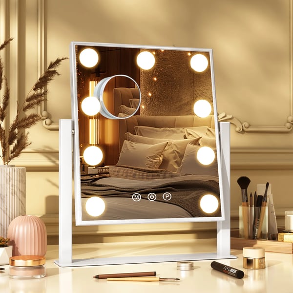 Makeup Spejl, Dæmpbare LED Lygter, 10X Forstørrelse,HVID
