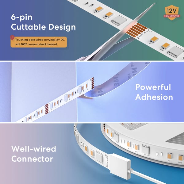 Smart Strip Lys, WiFi Kontrol, Justerbare Farver,5m, RGB-EU adapter, 18W