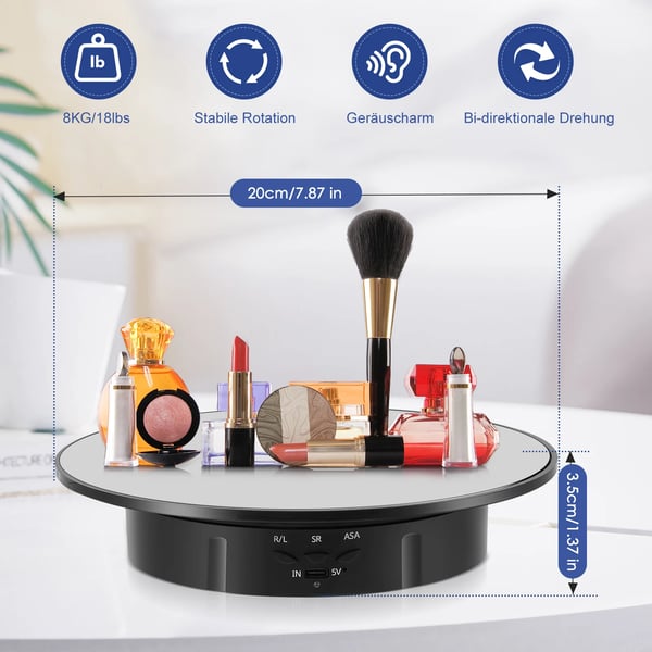 Roterende display drejeskive, justerbar hastighed, tilpasselige baggrunde,sort