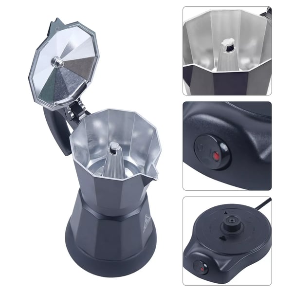 Kaffemaskine, 6 kopper, moderne design, brugervenlig betjening,sort