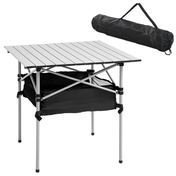 Foldbart Campingbord, Bærbart Design, Mesh Opbevaringsløsning,Sylver