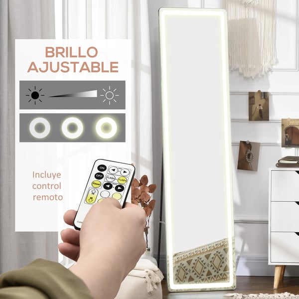 Stående Spejl, LED Belysning, Moderne Design,Sølv og Sort