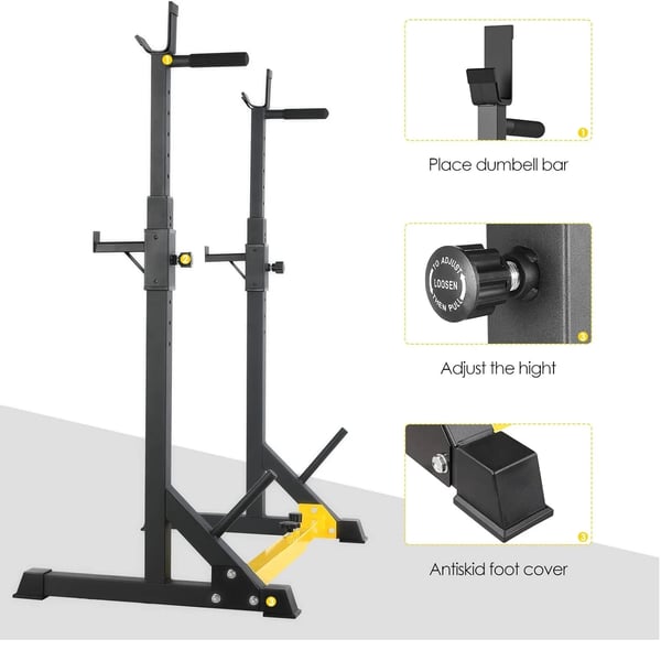 Squat Rack, Understøtter op til 250 kg, Højdejusterbar 98-156 cm, 3-i-1 Multifunktionelt Design, 13 Højdejusteringsniveauer