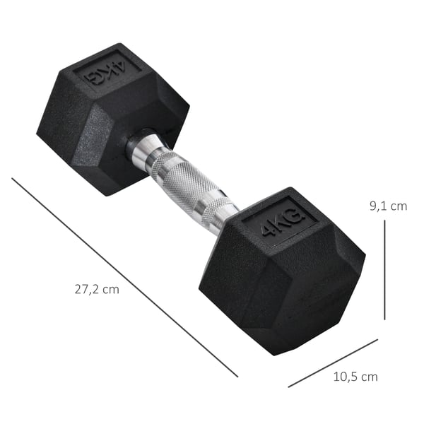 Hantelset, 4 kg individuell vikt, hexagonal design, metallanslutningsstång, svart