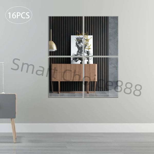 Spegelväggdekal, Akrylmaterial, Självhäftande design,Silver, Medium
