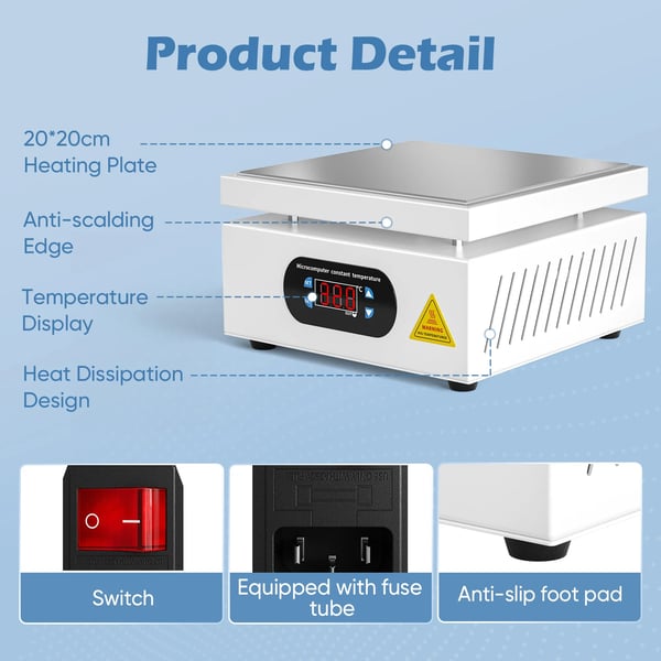 Varmeplade, Justerbar Temperatur, Digitalt LCD Display,HVID