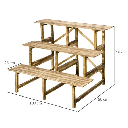 Kasvien säilytyshylly, massiivinen setripuu, 100 x 80 x 78 cm, 3-portainen muotoilu, kantokyky 80 kg, korkea vakaus