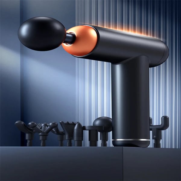 Massagepistol, 8 hoveder, justerbar hastighed,EU-stik, Sort