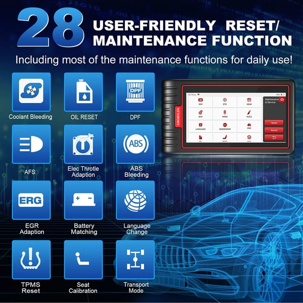 OBD2 Diagnostisk Scanner, Bluetooth Forbindelse, 28 Nulstillingsfunktioner,Livstid Gratis Opdatering, ALL System 28 Nulstillinger