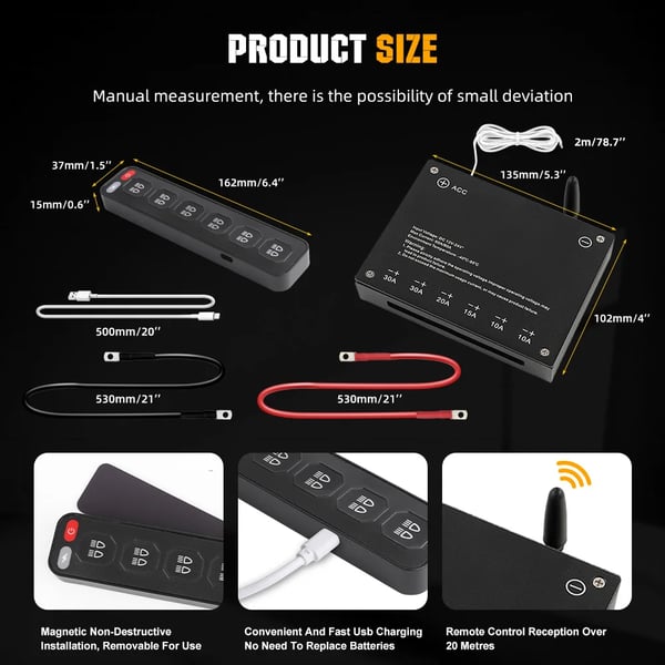 Trådløs Switch Panel, 6 Gang Kontrol, Vandtæt IP68,6 Gang Trådløs