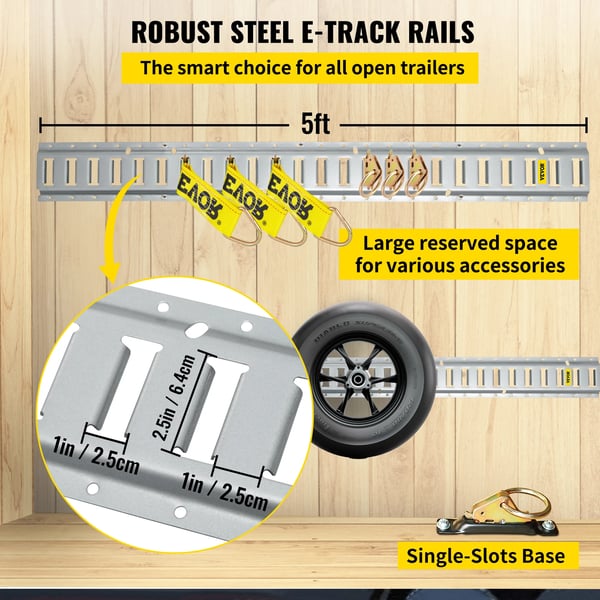 E-Track Fastgøringssystem, 5 ft Skinne Længde, 1800 lbs Belastningskapacitet, 5400 lbs Brudstyrke,5ft