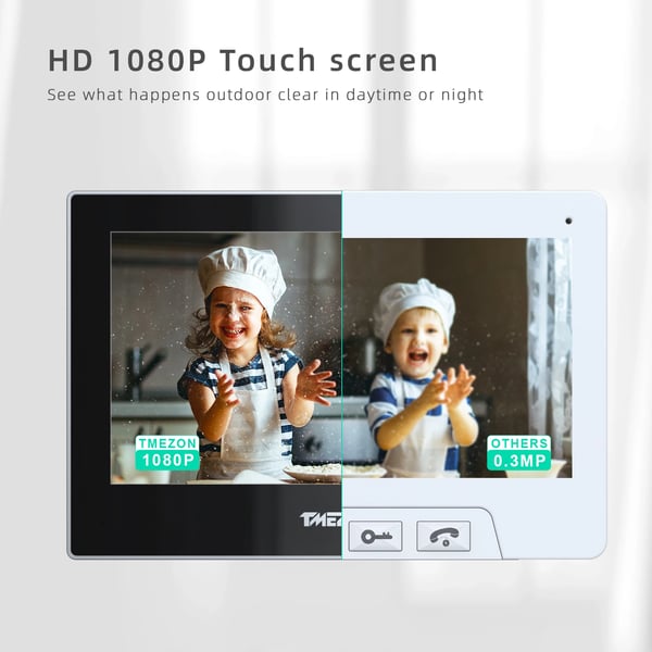 Video dørtelefon, WiFi-forbindelse, 1080P touchscreen monitor