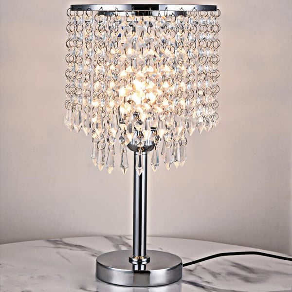 Krystal Bordlampe, Blød Øjenbeskyttelse, Elegant Design,Sølv, Elfenben, HVID